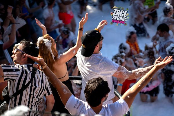 Arms up at the foam party